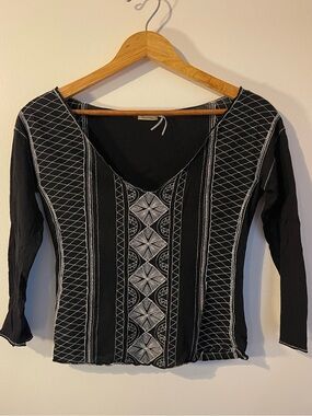 Black White Geometric Embroidered Stitch 100% Pima Cotton S Special Edition